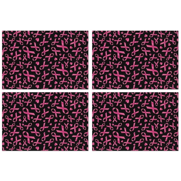 Breast Cancer Summer Placemats Table Placemats Set Of 4-Linen Kitchen Washable Placemats Table Mats 11.8"x17.7" Non-Slip Heat Resistant