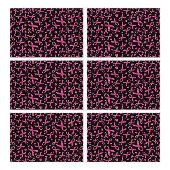 Breast Cancer Summer Placemats Table Placemats Set Of 6-Linen Kitchen Washable Placemats Table Mats 11.8"x17.7" Non-Slip Heat Resistant