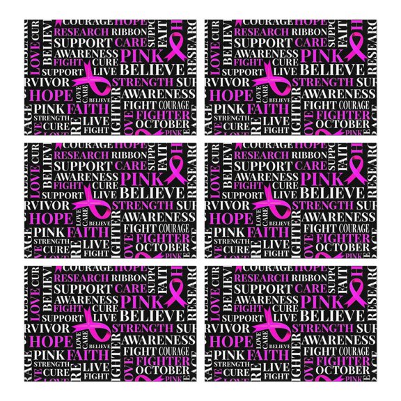 Breast Cancer Summer Placemats Table Placemats Set Of 6-Linen Kitchen Washable Placemats Table Mats 11.8"x17.7" Non-Slip Heat Resistant