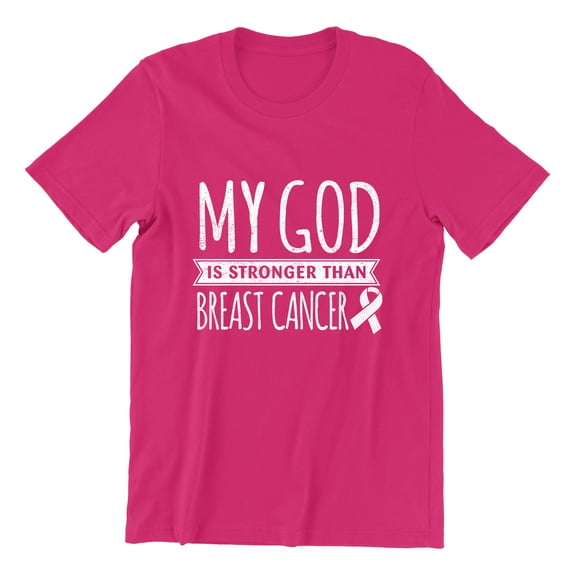 Breast Cancer Support Christian My God is Stronger Unisex Men's T-shirt, 3XL, Cyber Pink