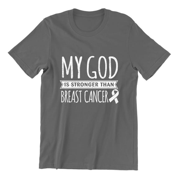 Breast Cancer Support Christian My God is Stronger Unisex Men's T-shirt, L, Charcoal