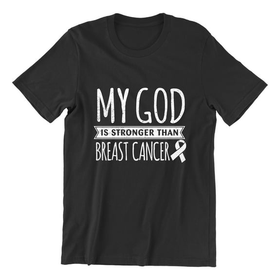 Breast Cancer Support Christian My God is Stronger Unisex Men's T-shirt, XL, Black