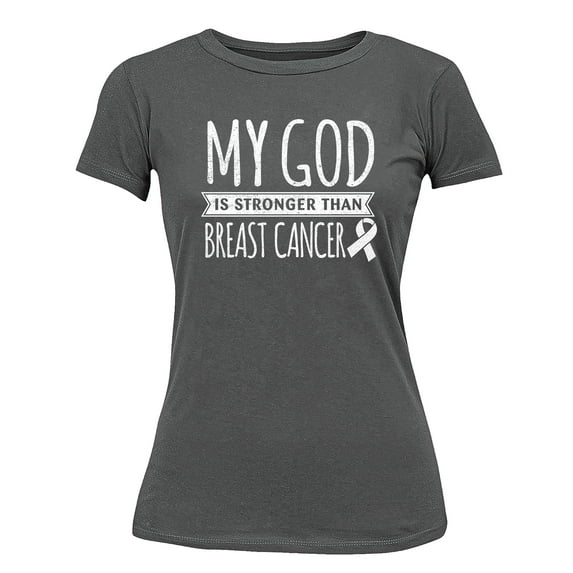 Breast Cancer Support Christian My God is Stronger Women's T-shirt, 2XL, Charcoal