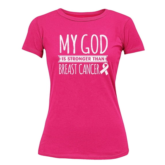 Breast Cancer Support Christian My God is Stronger Women's T-shirt, 2XL, Cyber Pink