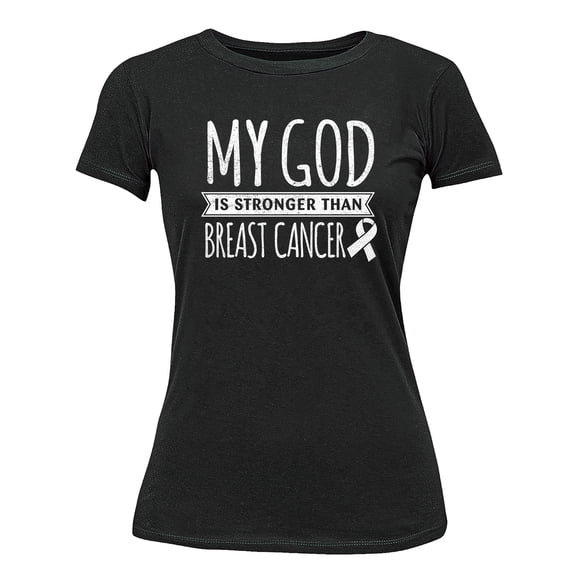 Breast Cancer Support Christian My God is Stronger Women's T-shirt, L, Black