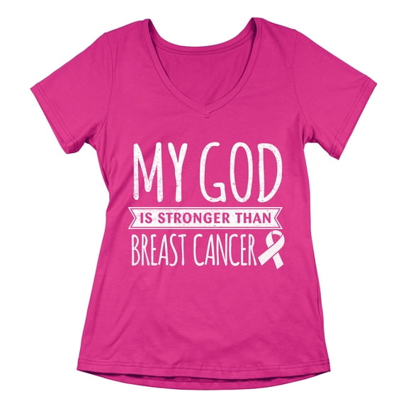 Breast Cancer Support Christian My God is Stronger Women's V-neck, 2XL, Pink