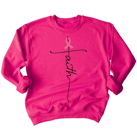 Breast Cancer Support Faith Cross Crewneck Sweatshirt, 3XL, Pink