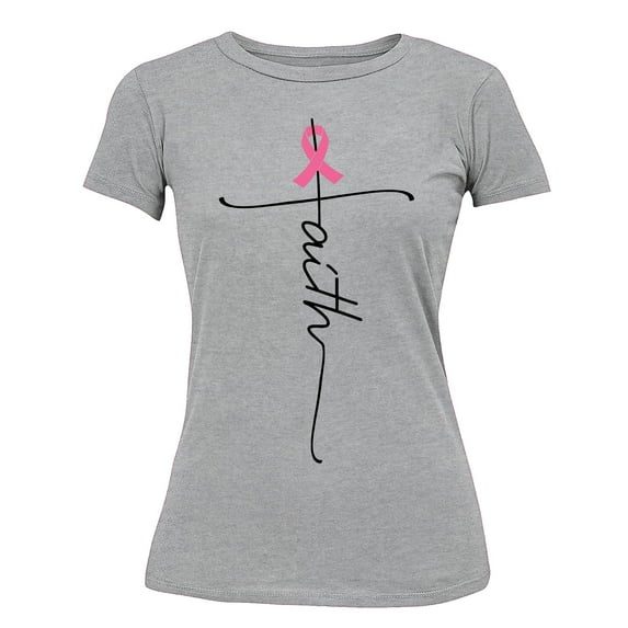 Breast Cancer Support Faith Cross Women's T-shirt, 3XL, Heather Gray