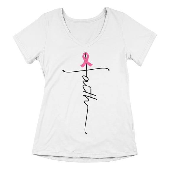 Breast Cancer Support Faith Cross Women's V-neck, L, White