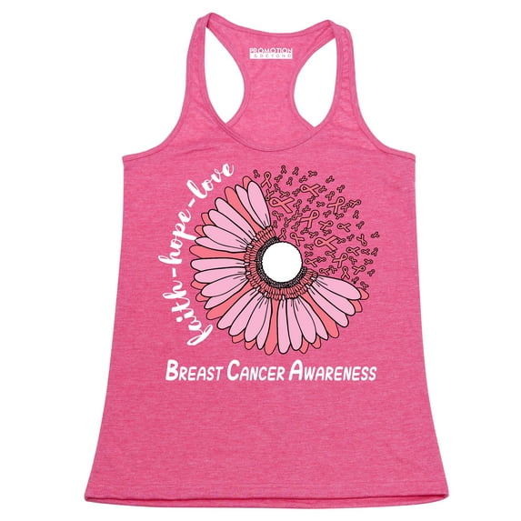 Breast Cancer Support Faith Hope Love Sunflower Daisy Women's Tank Top, 2XL, H. Pink