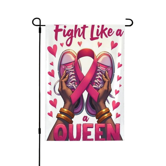 Breast Cancer Support Garden Flag For Black Women Fight Like A Queen 12.5x18 Inch Double Sided Afro Girl Sneakers Pink Ribbon Cancer Survivor Flag For Outside Yard Porch Decor 1 Flag