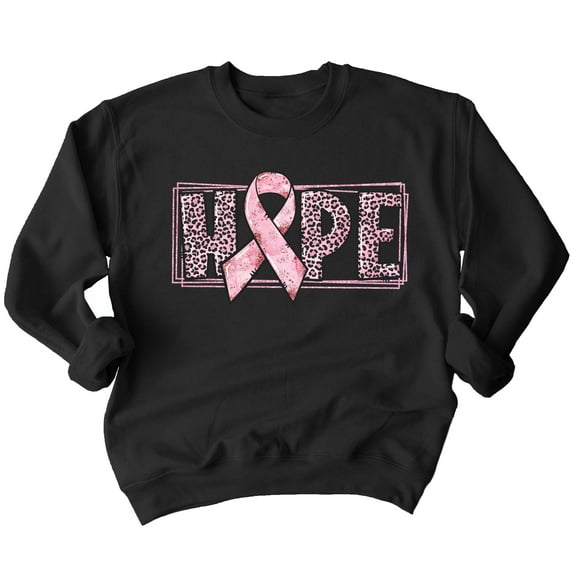 Breast Cancer Support Hope Pink Ribbon Crewneck Sweatshirt, 2XL, Black