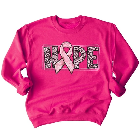 Breast Cancer Support Hope Pink Ribbon Crewneck Sweatshirt, L, Pink