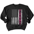 thumbnail image 1 of Breast Cancer Support Pink Ribbon Fight US Flag Crewneck Sweatshirt, 2XL, Black, 1 of 5
