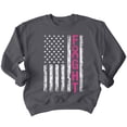 thumbnail image 1 of Breast Cancer Support Pink Ribbon Fight US Flag Crewneck Sweatshirt, 2XL, Charcoal, 1 of 5