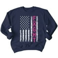 thumbnail image 1 of Breast Cancer Support Pink Ribbon Fight US Flag Crewneck Sweatshirt, M, Navy, 1 of 5