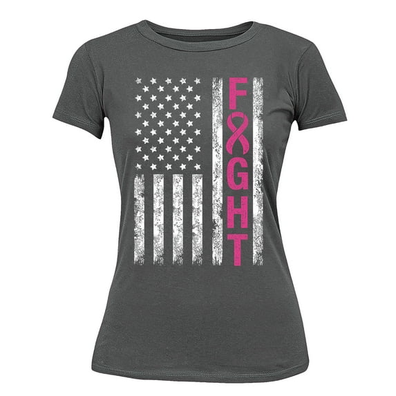 Breast Cancer Support Pink Ribbon Fight US Flag Women's T-shirt, 3XL, Charcoal