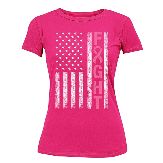 Breast Cancer Support Pink Ribbon Fight US Flag Women's T-shirt, 3XL, Cyber Pink