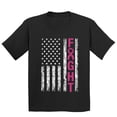 thumbnail image 1 of Breast Cancer Support Pink Ribbon Fight US Flag Youth T-shirt, L, Black, 1 of 5