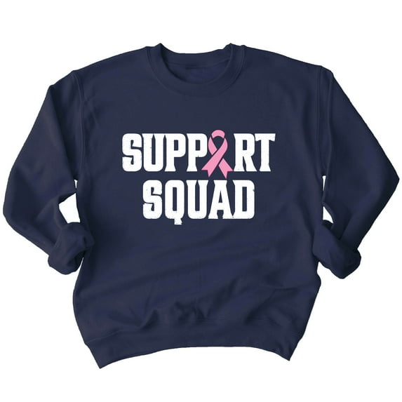 Breast Cancer Support Squad Pink Ribbon Crewneck Sweatshirt, 3XL, Navy