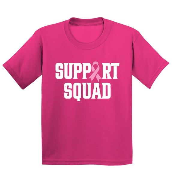Breast Cancer Support Squad Pink Ribbon Youth T-shirt, M, Cyber Pink