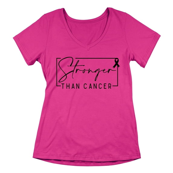 Breast Cancer Support Stronger Than Cancer Pink Ribbon Women's V-neck, 2XL, Pink