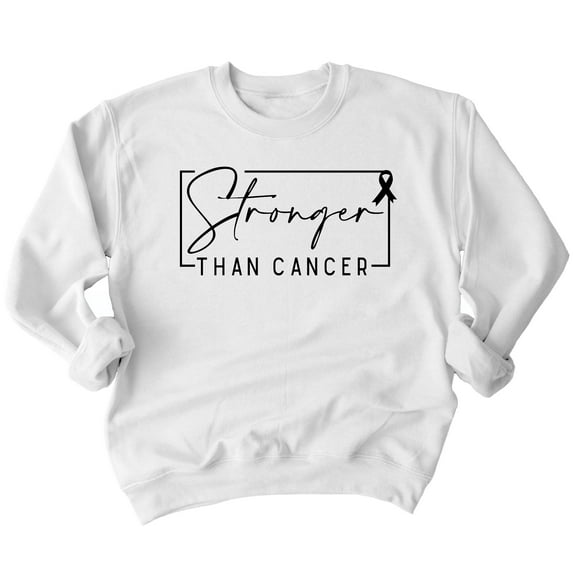 Breast Cancer Support Stronger Than Cancer White Ribbon Crewneck Sweatshirt, XL, White