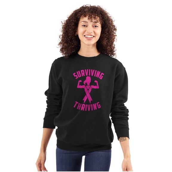 Breast Cancer Surviving & Thriving Women Crewneck Sweatshirt Brisco Brands S