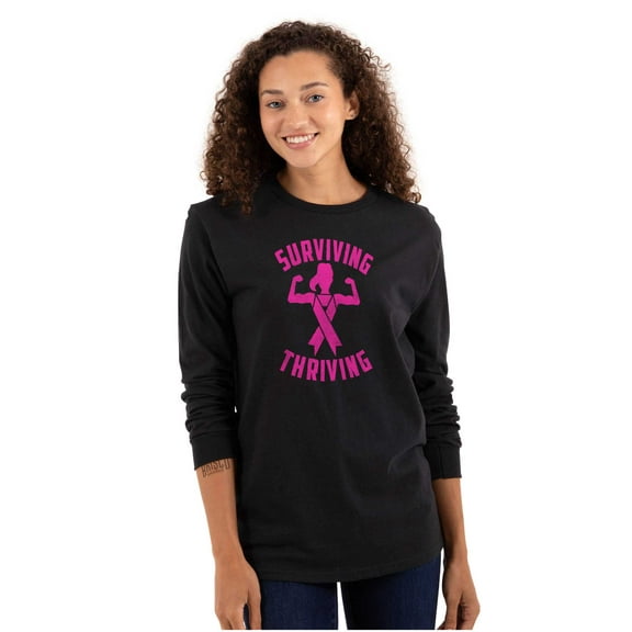 Breast Cancer Surviving & Thriving Women's Long Sleeve T Shirt Brisco Brands M