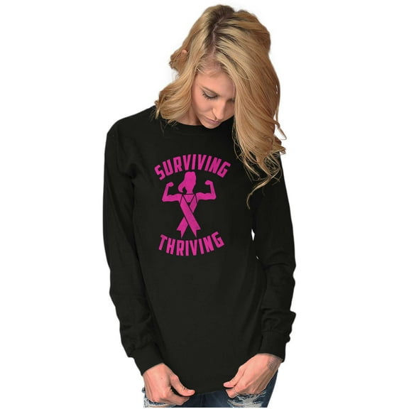 Breast Cancer Surviving & Thriving Women's Long Sleeve T Shirt Brisco Brands S