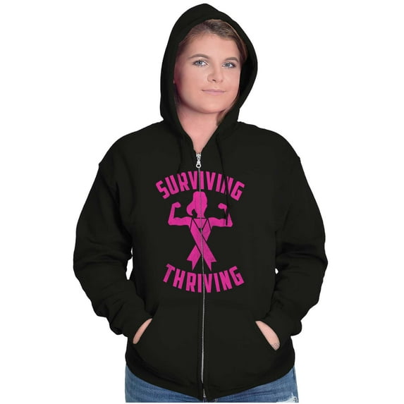 Breast Cancer Surviving & Thriving Zip Hoodie Sweatshirt Women Brisco Brands S