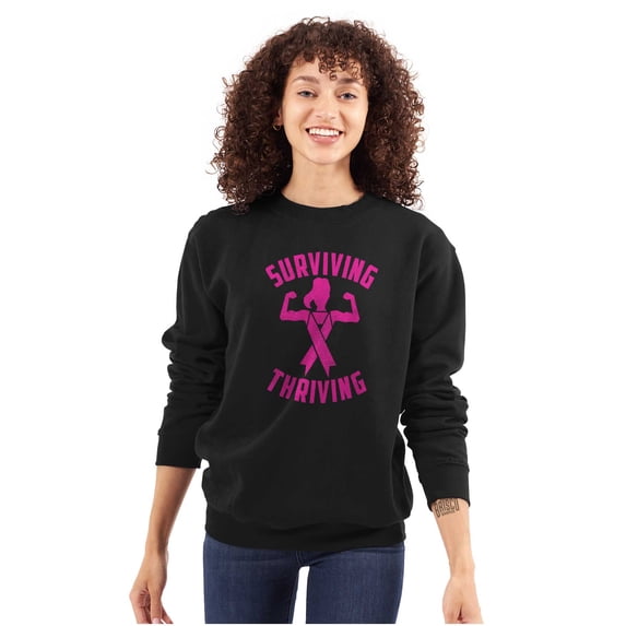Breast Cancer Surviving and Thriving Women Plus Size Crewneck Sweatshirt Brisco Brands 3X