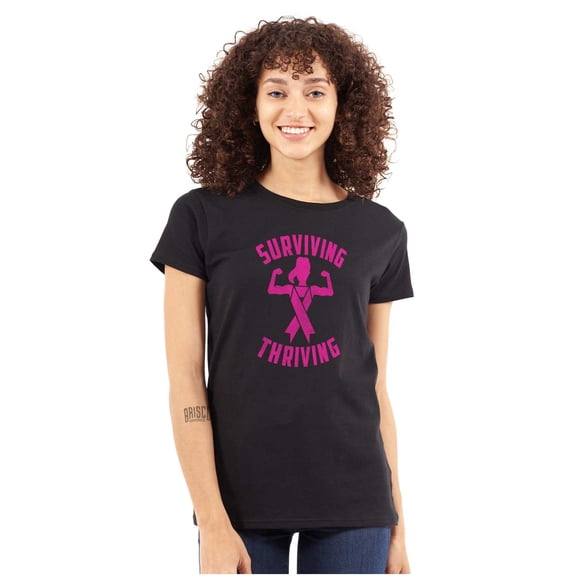 Breast Cancer Surviving and Thriving Womens Slim Fit Graphic Tee Brisco Brands L