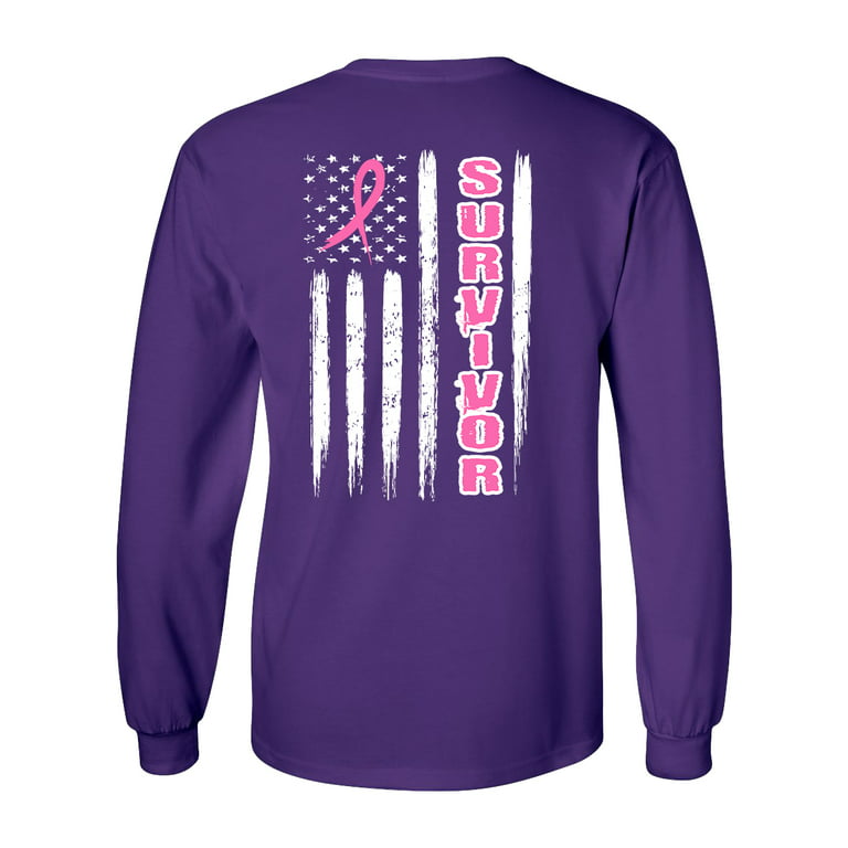 Breast Cancer Survivor American Flag Unisex Long Sleeve Shirt