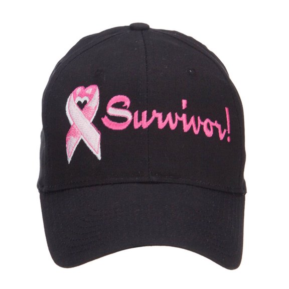 Breast Cancer Survivor Embroidered Cotton Cap - Black OSFM