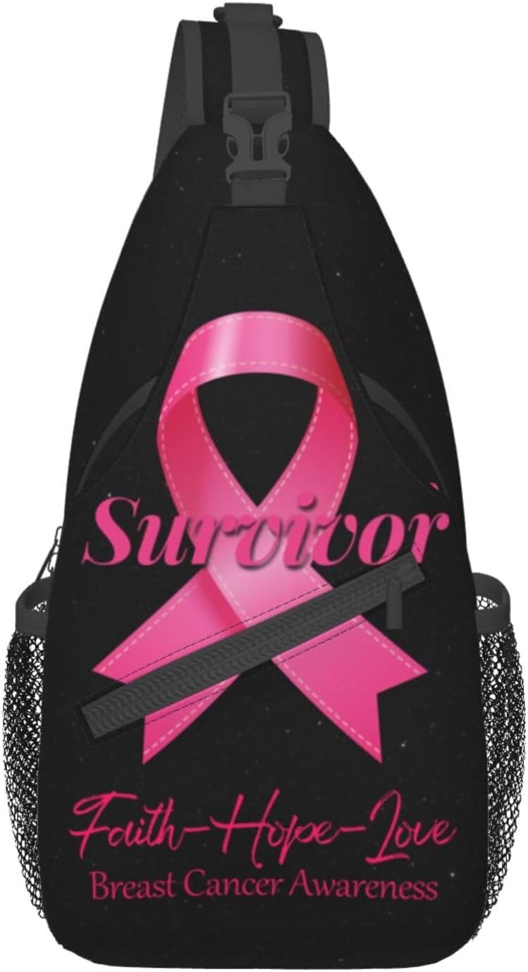 Breast Cancer Survivor Faith Love Hope Sling Bag Crossbody Hiking Travel Chest Bags Backpack Shoulder Daypack for Women Men