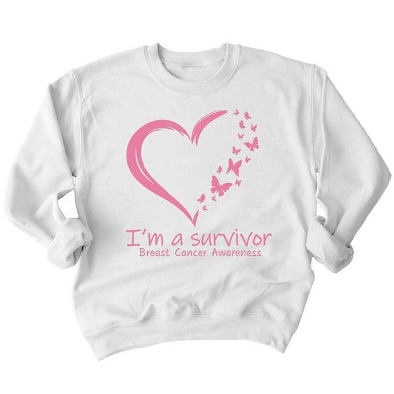 Breast Cancer Survivor Heart Butterflies Crewneck Sweatshirt, 2XL, White