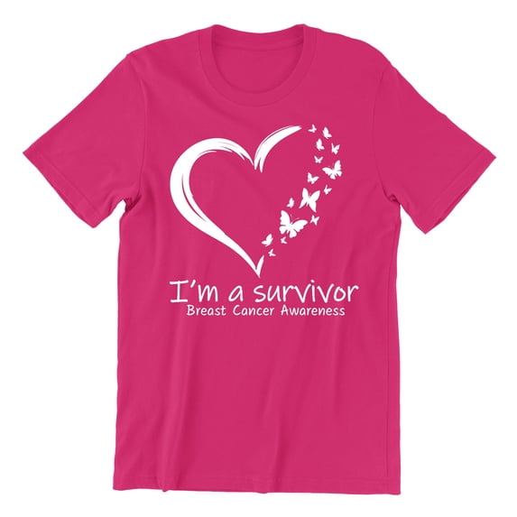 Breast Cancer Survivor Heart Butterflies Unisex Men's T-shirt, 3XL, Cyber Pink