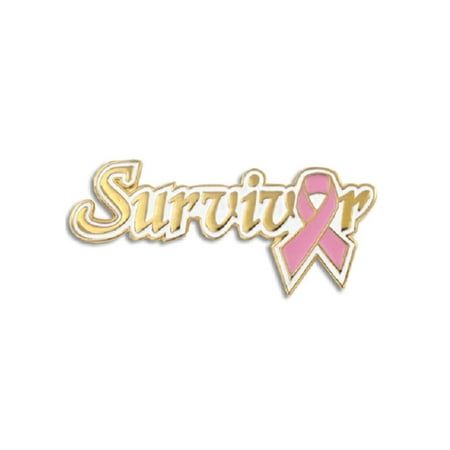 Breast Cancer Survivor Pink Awareness Ribbon Enamel Lapel Pin 1-1/8