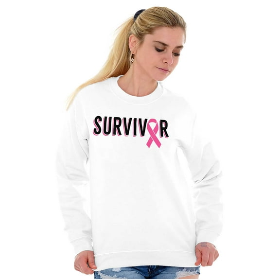 Breast Cancer Survivor Pink Ribbon Women Crewneck Sweatshirt Brisco Brands S