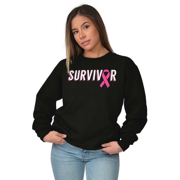 Breast Cancer Survivor Pink Ribbon Women Crewneck Sweatshirt Brisco Brands X