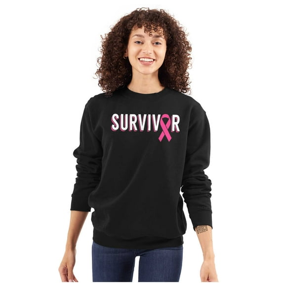 Breast Cancer Survivor Pink Ribbon Women Plus Size Crewneck Sweatshirt Brisco Brands 2X