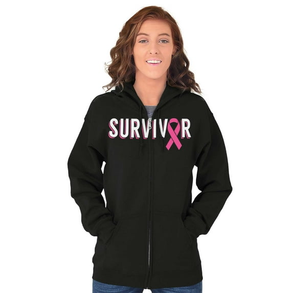 Breast Cancer Survivor Pink Ribbon Womens Plus Size Graphic Zipper Hoodie Brisco Brands 3X