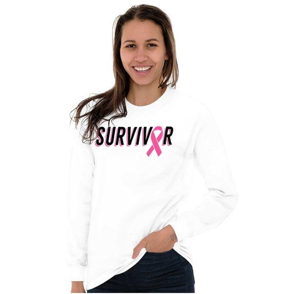 Breast Cancer Survivor Pink Ribbon Women's Long Sleeve T Shirt Brisco Brands S