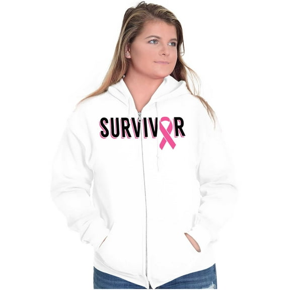 Breast Cancer Survivor Pink Ribbon Zip Hoodie Sweatshirt Women Brisco Brands L