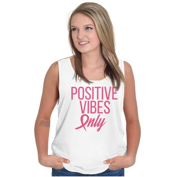 Breast Cancer Survivor Positive Vibes Tank Top Tee Shirt Women Brisco Brands S