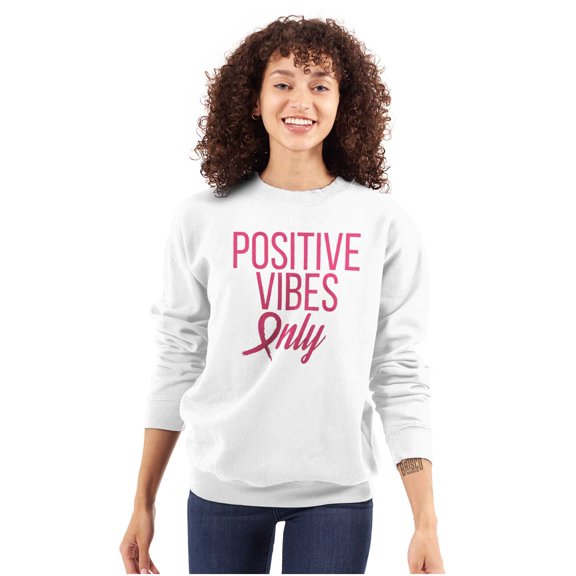 Breast Cancer Survivor Positive Vibes Women Plus Size Crewneck Sweatshirt Brisco Brands 2X