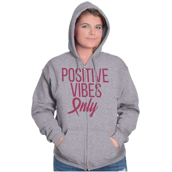 Breast Cancer Survivor Positive Vibes Womens Plus Size Graphic Zipper Hoodie Brisco Brands 5X