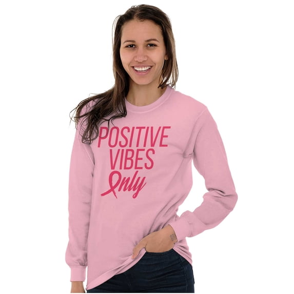 Breast Cancer Survivor Positive Vibes Women's Long Sleeve T Shirt Brisco Brands S