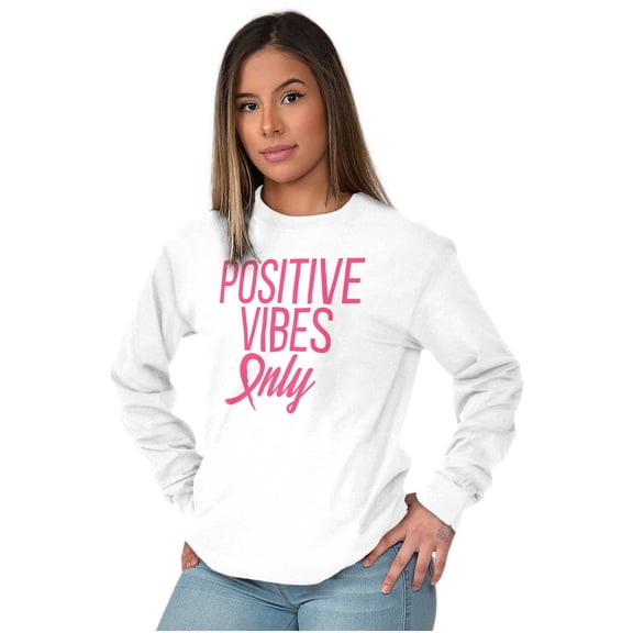 Breast Cancer Survivor Positive Vibes Women's Long Sleeve T Shirt Brisco Brands S